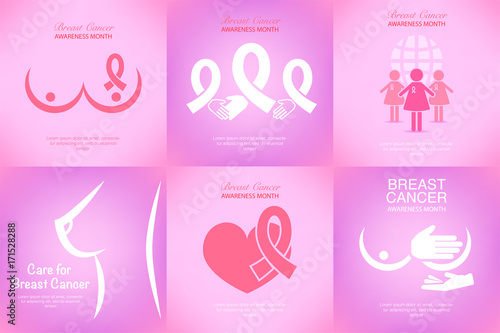 Set of Pink ribbon breast cancer awareness campaign for October