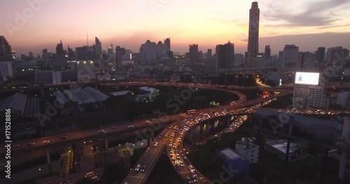 Aerial Drone Timelapse Of Traffic On Busy Makkasan Highway Interchange, Bangkok, Thailand
