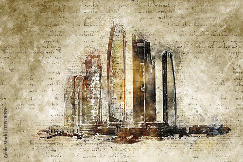 skyline of abu dhabi in modern and abstract vintage look