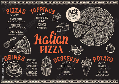 Pizza menu restaurant, food template.