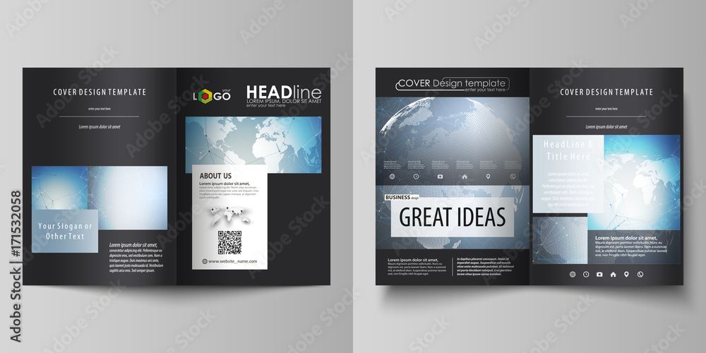 The black colored vector illustration of the editable layout of two A4 format modern covers design templates for brochure, flyer, booklet. Scientific medical DNA research. Science or medical concept.