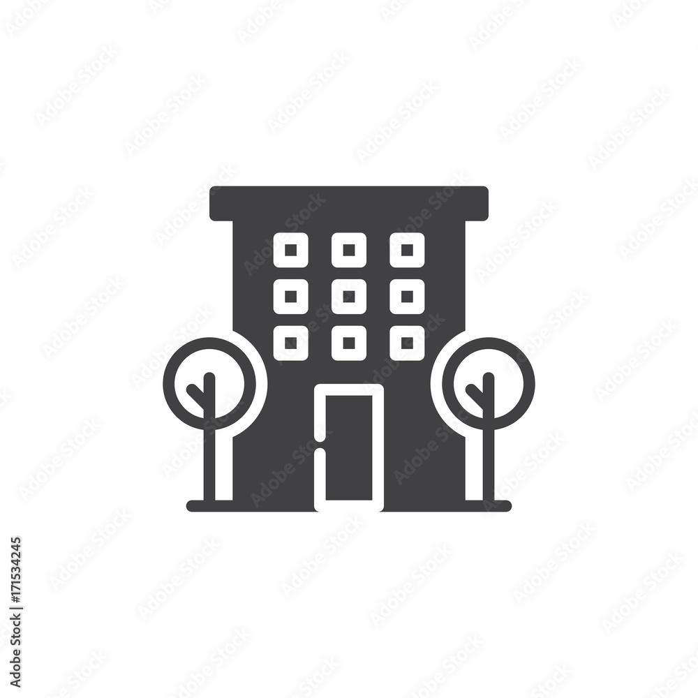 Building icon vector, filled flat sign, solid pictogram isolated on white. Symbol, logo illustration. Building icon vector, filled flat sign, solid pictogram isolated on white. Symbol, logo illustration.