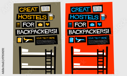 Great Hostels For Backpackers! (Flat Style Vector Illustration Quote Poster Design)