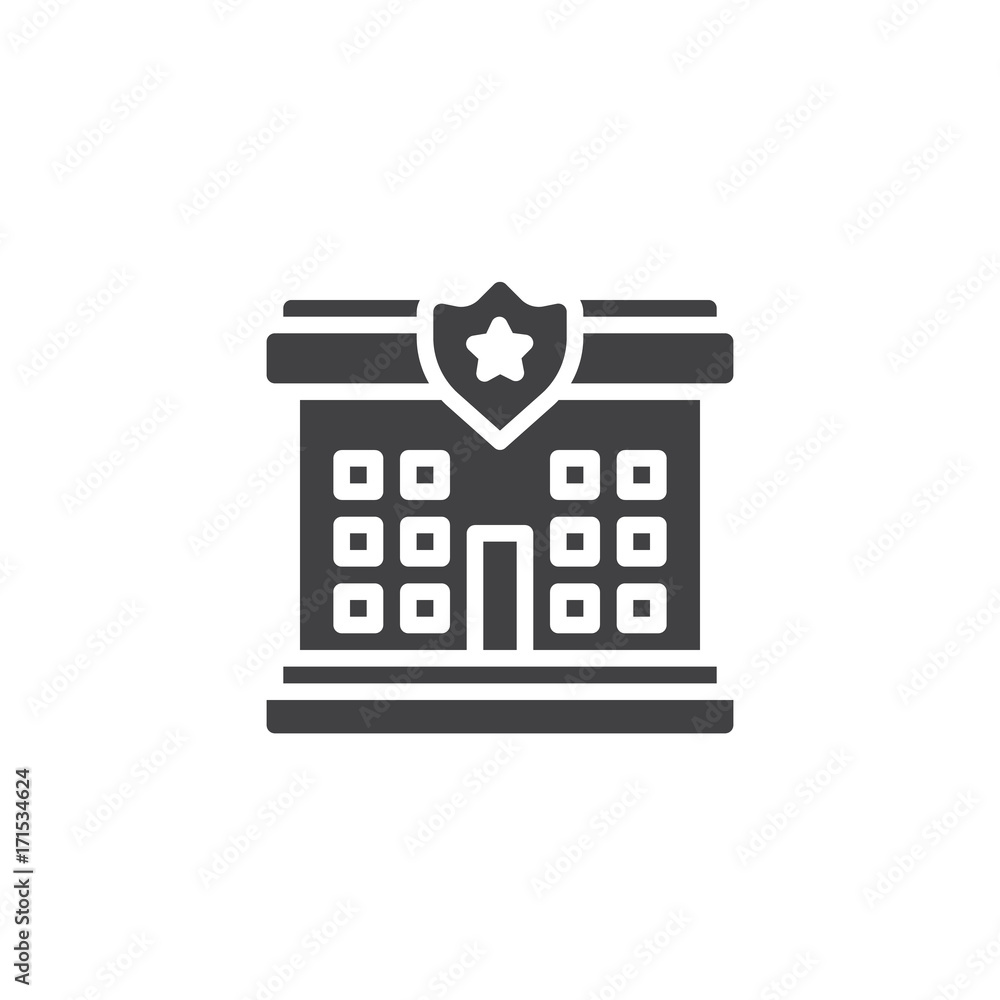 Police station icon vector, filled flat sign, solid pictogram isolated on white. Symbol, logo illustration. Police station icon vector, filled flat sign, solid pictogram isolated on white. Symbol, logo illustration.