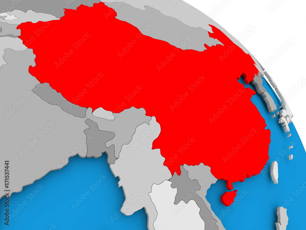 Fototapeta premium China in red on map