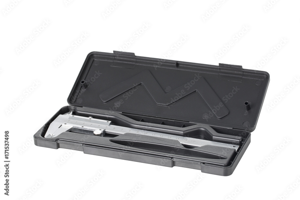 Caliper and container on the white background. Caliper and container on the white background.