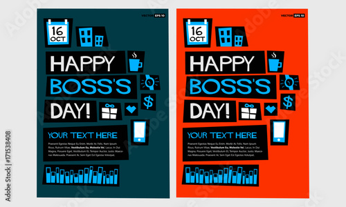 Happy Boss's Day - 16 October (Art in Flat Style Vector Illustration Poster/Card Design)