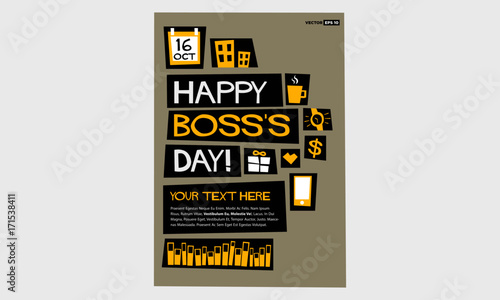 Happy Boss's Day - 16 October (Art in Flat Style Vector Illustration Poster/Card Design)