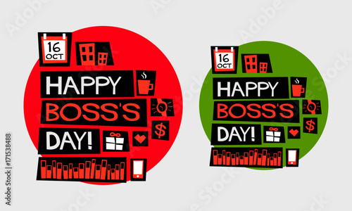 Happy Boss's Day - 16 October (Art in Flat Style Vector Illustration Poster/Card Design)