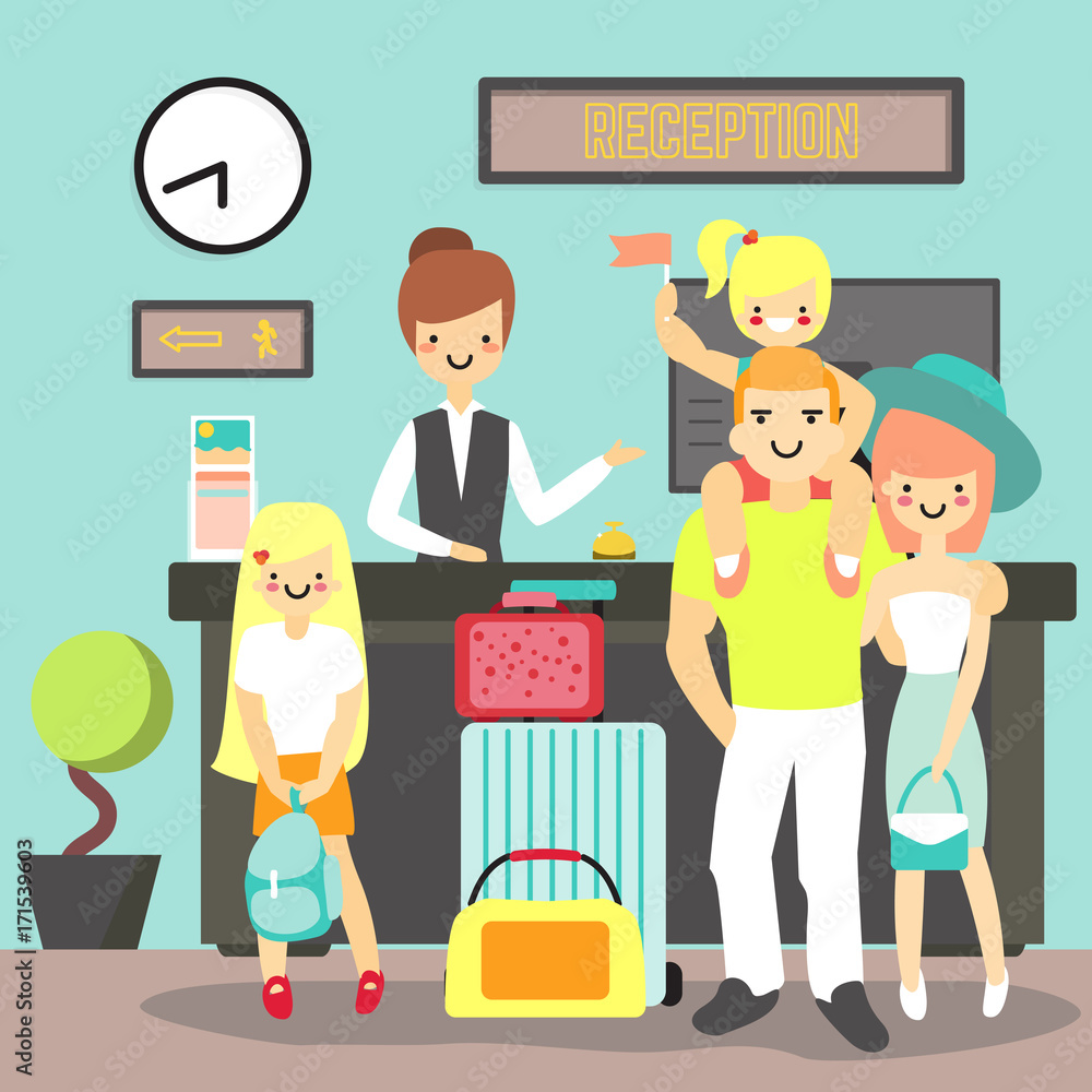Hotel reception vector illustration in flat style Hotel reception vector illustration in flat style