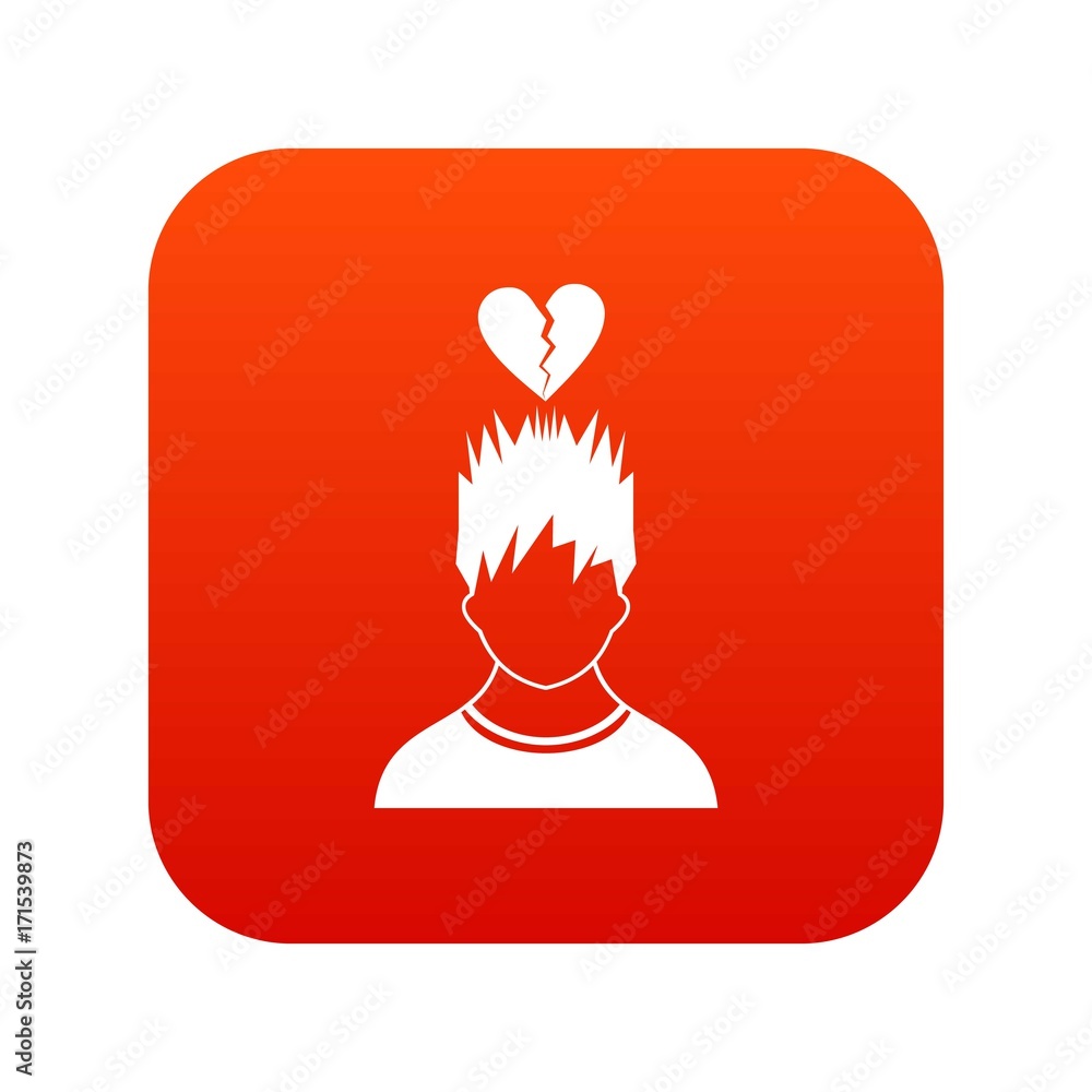 Man with broken red heart over head icon digital red Man with broken red heart over head icon digital red