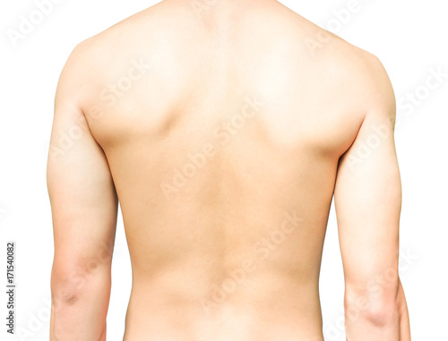 Closeup back of man on white background beauty healthy skin care concept photo