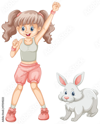Cute girl and white rabbit