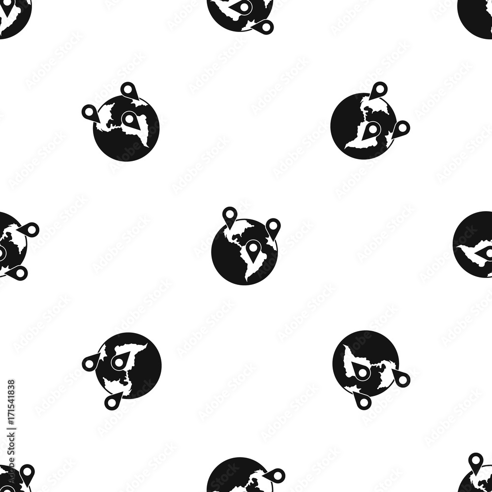 Fototapeta premium Globe and map pointers pattern seamless black