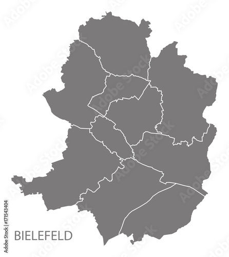 Bielefeld city map with boroughs grey illustration silhouette shape