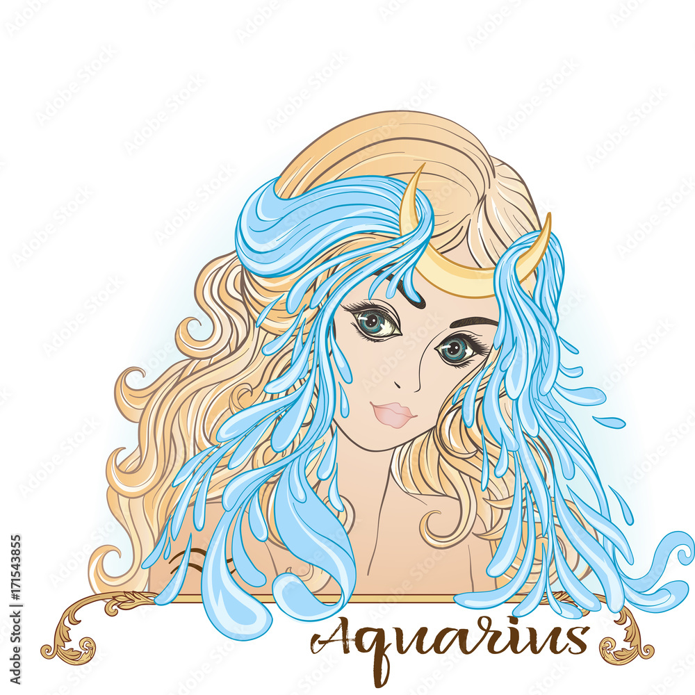 Aquarius. A young beautiful girl In the form of one of the signs Aquarius. A young beautiful girl In the form of one of the signs