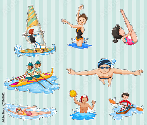 Sticker set with athletes doing sports