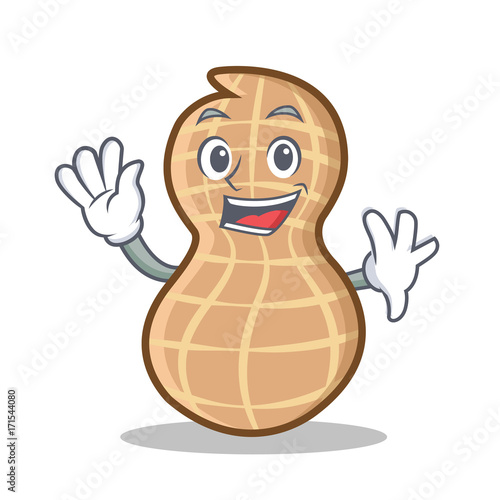 Waving peanut character cartoon style