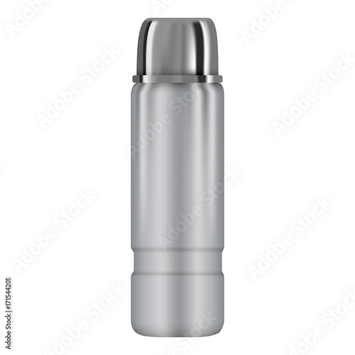 Vacuum thermo flask mockup, realistic style