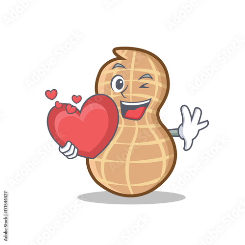 With heart peanut character cartoon style