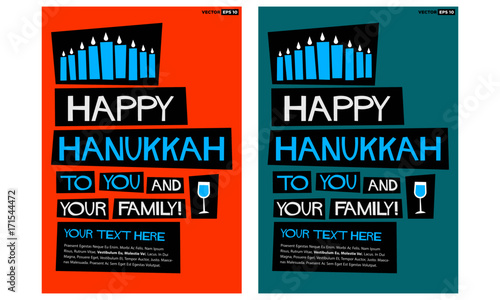 Happy Hanukkah To You And Your Family (Flat Style Vector Illustration Holiday Quote Poster)  © Akshar