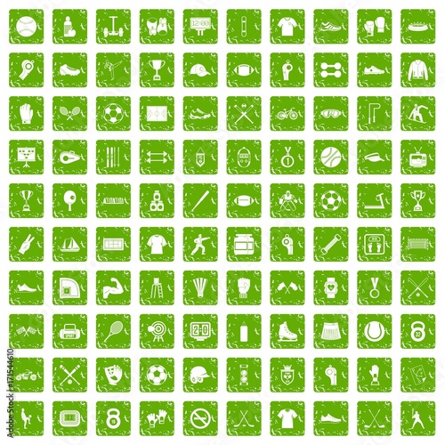 100 athlete icons set grunge green
