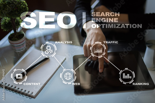 SEO. Search Engine optimization. Digital online marketing andInetrmet technology concept.? photo