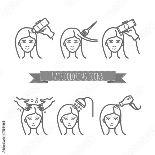 hair care icons, coloring, treatment, styling