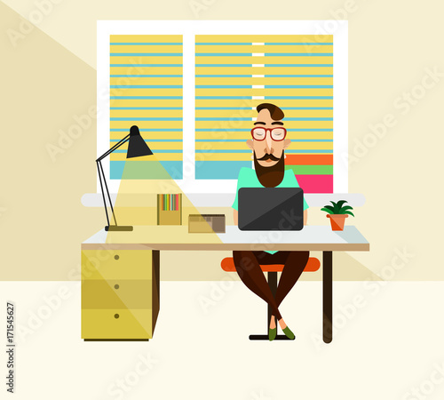 Vector illustration of office worker at workplace