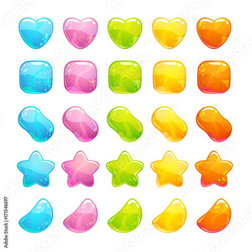 Cute glossy jelly candies set.