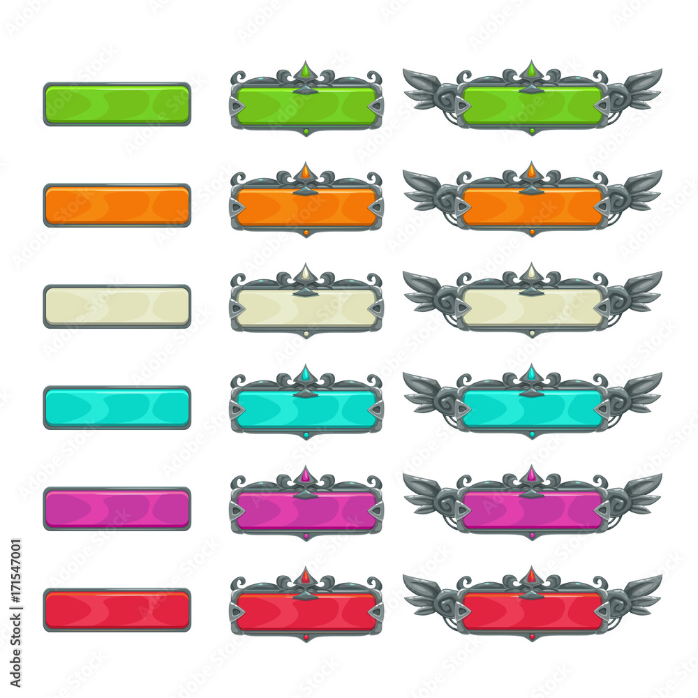 Colorful horizontal buttons for game or web design.