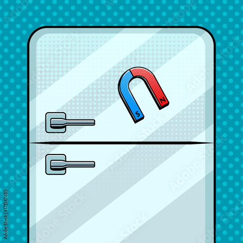Magnet on fridge pop art vector illustration