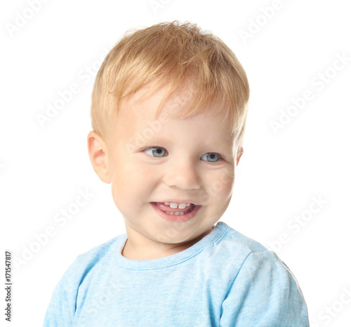 Cute little baby on white b...