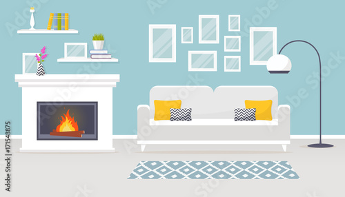 Interior of the living room. Vector banner.