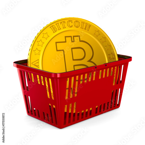 bitcoin in red shopping bas...