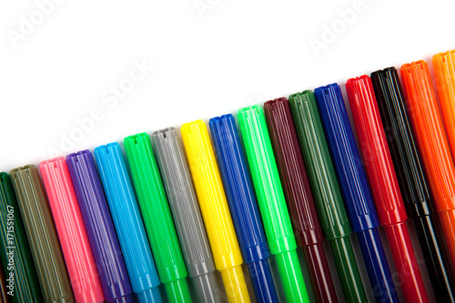 lots of assorted colors marker pens isolated on white background