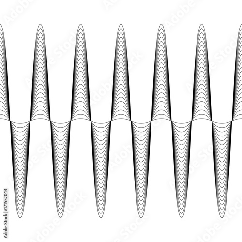 Set of waves with augmented amplitude, the vector of increasing amplitude wave is seamless, criss cross horizontal curvy lines