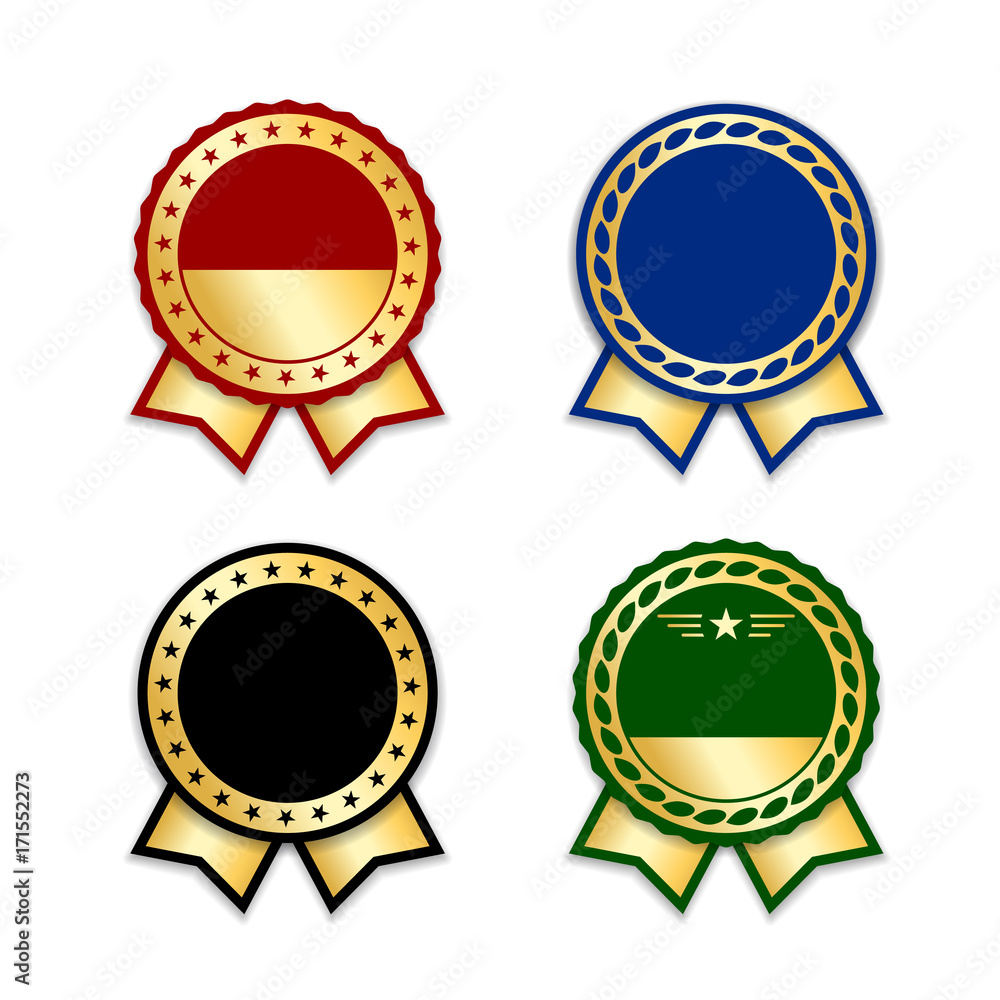 Award ribbond isolated set. Gold design medal, label, badge, certificate. Symbol best sale, price, quality, guarantee or success, achievement. Golden ribbon award decoration Vector illustration Award ribbond isolated set. Gold design medal, label, badge, certificate. Symbol best sale, price, quality, guarantee or success, achievement. Golden ribbon award decoration Vector illustration