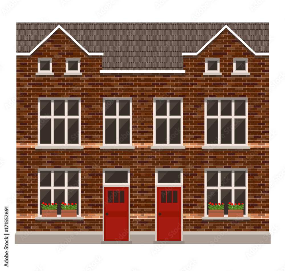 Modern house made with bricks, tile roof, architecture design template, vector illustration Modern house made with bricks, tile roof, architecture design template, vector illustration