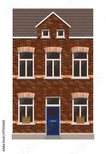 Modern house made with bricks, tile roof, architecture design template, vector illustration