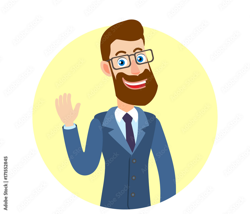 Hipster Businessman  raised a hand in greeting
