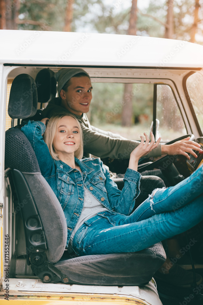 couple of travelers in minivan couple of travelers in minivan