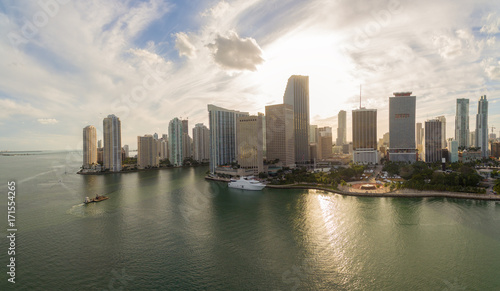 Aerial view of downtown Miami at sunset. All logos and advertising removed. © aiisha
