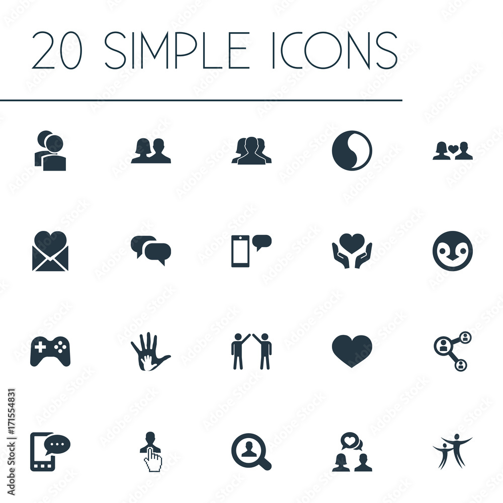 Vector Illustration Set Of Simple Mates Icons. Elements Camaraderie
