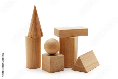 wooden geometric shapes  isolated on a white