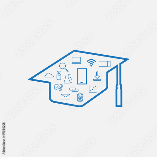 Education Technology - EdTech Background including Graduation hat and technology Sign Symbol inside it