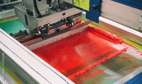 Red section of the screen printing machine, textile roundabout photo