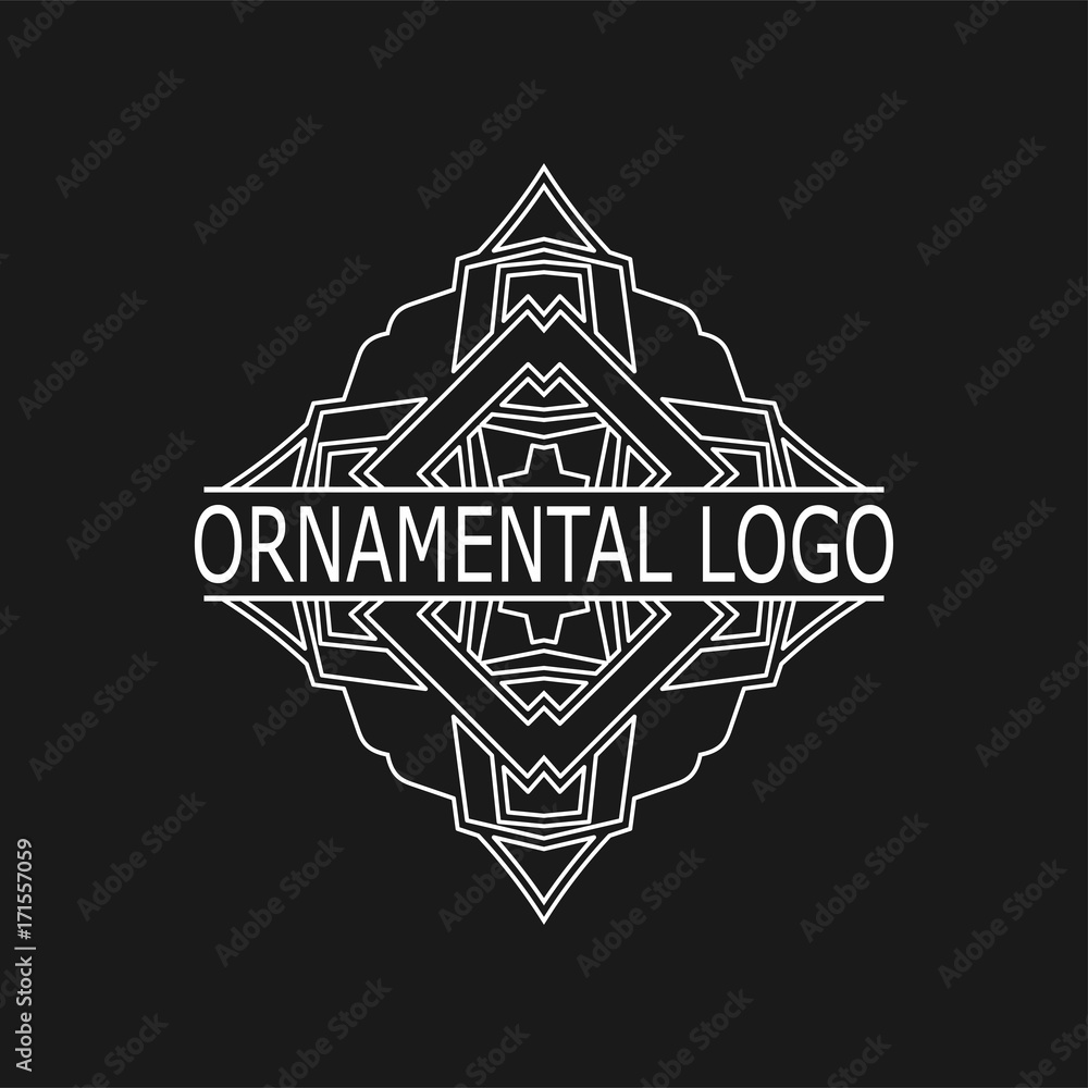 Fototapeta premium Vintage white geometrical linear vector frame, label for your logo. Vector illustration