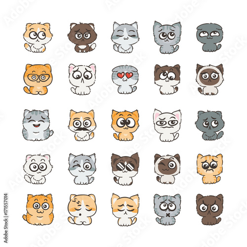 Foto Cute cartoon cats and dogs with different emotions