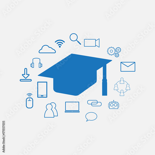 Education Technology - EdTech Background including Graduation hat and technology Sign Symbol around it